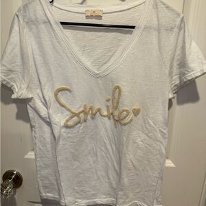 NWOT Chic White V-Neck 'Smile' Tee